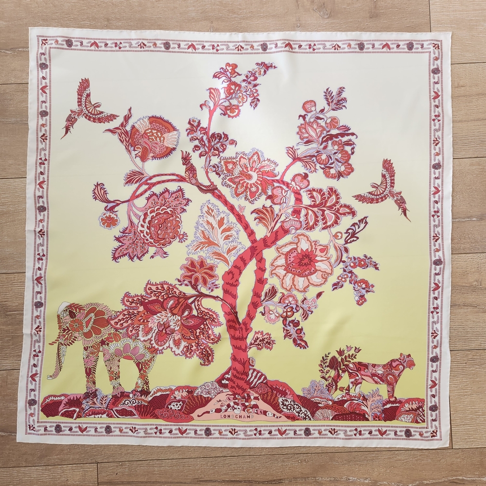 Longchamp Red/cream Floral Scarf